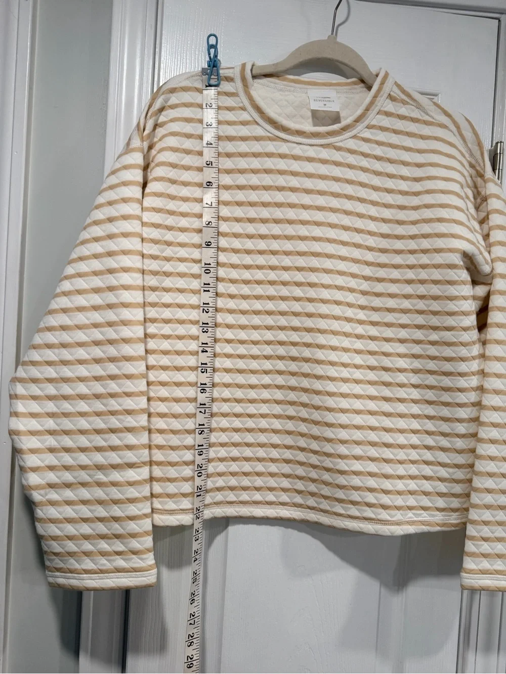 NWOT J. Crew Size 2X Tan Cream Reversible Quilted Striped Crew Sweatshirt